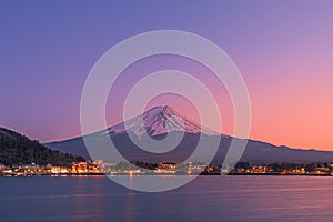 Last light on Mount Fuji and Lake Kawaguchi