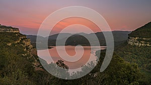 Last lights after sunset at Sau reservoir Catalonia