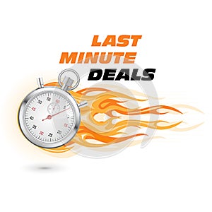 Last minute deals, hurry up - stopwatch in flame icon, hot offer