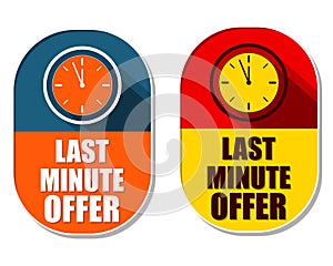 Last minute offer with clock signs, two elliptical labels