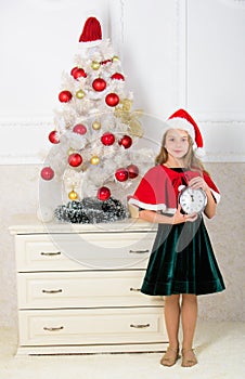 Last minute till midnight. Last minute new years eve plan. Merry christmas concept. New year countdown. Girl kid santa