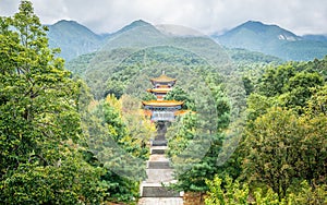 Last pavilion of Chongsheng temple on Cangshan mountain slope Dali Yunnan China