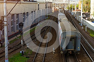 Last rail car on railroad tracks, Russia