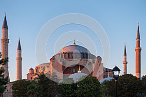 The last rays of sun illuminating Hagia Sophia