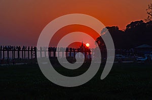 Last seconds of sunset above the U Bein Bridge, Amarapura, Myanmar