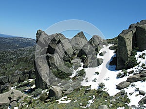 The last snow on the rocks in spring