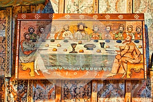 The last supper fresco paintings in the interior of Hervartov wooden church