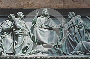 The Last Supper, Jesus the statue of a fresco painting on a stone.