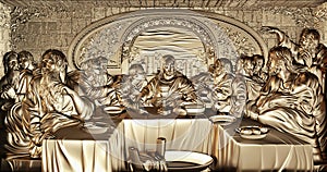 The Last Supper sculpture with gold texture