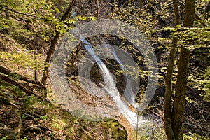 Last waterfall in Canyon Hell in Borovnica throw leaves