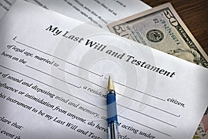 Last Will and Testament form with pen photo