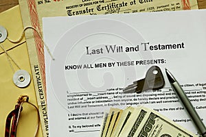 Last will and testament - form ready to sign