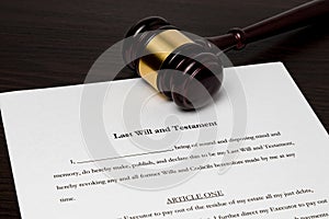 Last will and testament with gavel