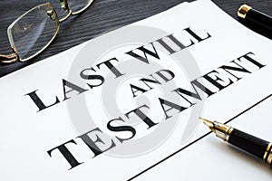 Last will and testament on a desk. photo