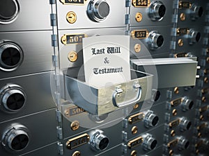 Last will and testament in the safe deposit box. Heritage concept.