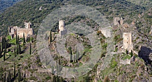 Lastour castles in cathar mountains