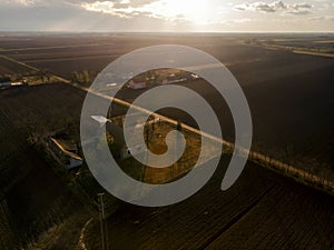 Late afternoon above agricultural crops and fields, Vojvodina, northern Serbian province