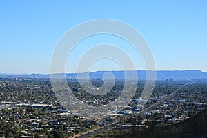 Late Afternoon Haze over Arizona Capital City of Phoenix as seen from North Mountain..Late afternoon bluish haze over Arizona