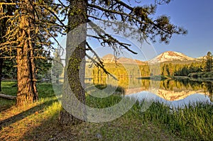 Late afternoon, Manzanita Lake and Lassen Peak, Lassen Volcanic National Park photo