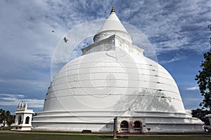 The late afternoon sun hits the Tissamaharama Raja Maha Viharaya in Tissamaharama in Sri Lanka.