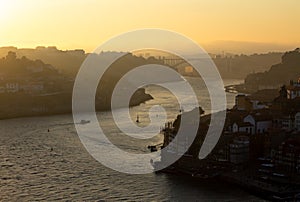 Late afternoon view of Douro River in Porto