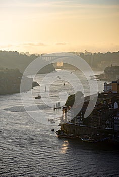 Late afternoon view of Douro River in Porto