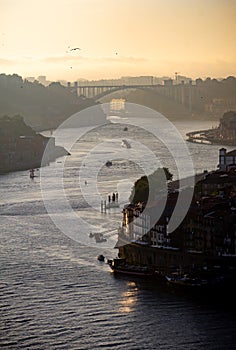 Late afternoon view of Douro River in Porto