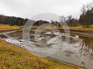 late autumn in Pavlovsky Park fallen foliation and cold wind