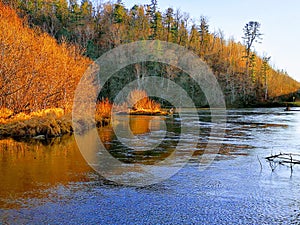 Late autumn in the Russian Far East. Bikin River, Siberia. Russia..