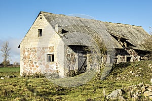 Late autumn. Yard of an old abandoned farm.