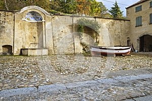 Borgo Adorno castle backyard. Color image photo