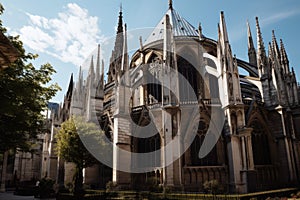 late-gothic cathedral with flying buttresses, stained glass windows, and detailed stone carvings