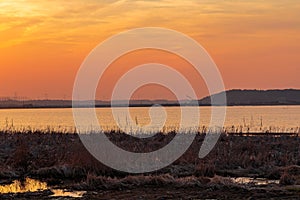 Sunset over Lake Inba-numa in chiba Japan