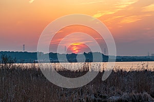 Sunset over Lake Inba-numa in Chiba, Japan