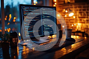 A late-night coding session with empty coffee cups and intense focus. --ar 3:2 --stylize