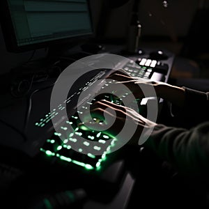 Late Night Coding Session: Programmer Typing on Keyboard