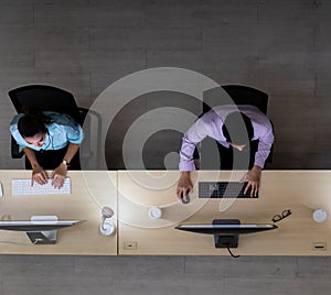Call centre team night working top view