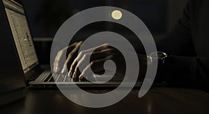 Late Night Work on Laptop, Programmer Coding in Dark Room