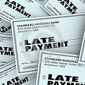 Late Payment Words Overdue Check Paying Bills Pile