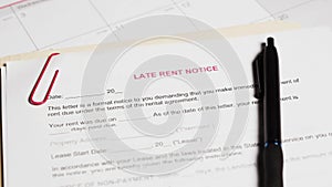 Late rent notice document or form on turntable