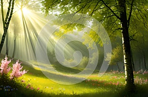 Late spring in the forest AI generated art photo