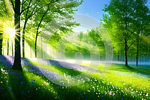 Late spring in the forest AI generated art photo