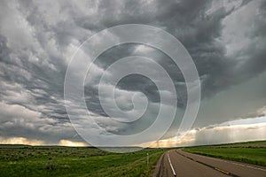 Dramatic sky of a severe thunderstorm on the plains in eastern Montana