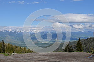 Late Spring in Wyoming: Looking out from Teton Pass to Jackson Hole, Jackson, Snake River, Gros Ventre Mtns and Wind River Mtns