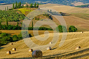 Late summer aerial landscape of valley in Tuscany