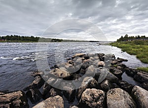 Late summer landscape. Torne river, Kukkolaforsen, Sweden