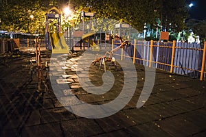 Late summer night at children`s playground in Varna