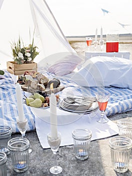 Late summer romantic outing or party picnic.
