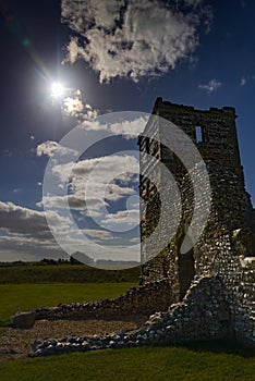 Late summer sunshine on the medieval Knowlton Church, Wimborne,