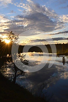 Late summers evening in Finland. Sunset on the lake, HaltiajÃÂ¤rvi, Salla.